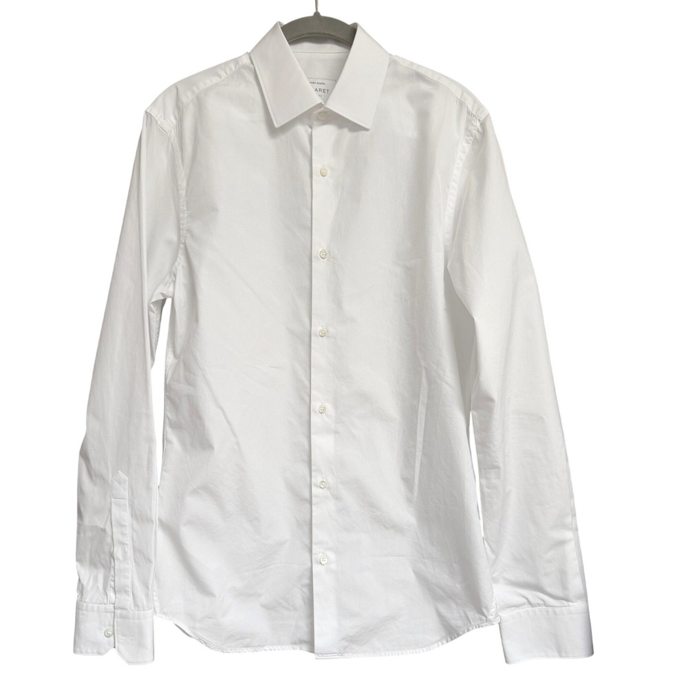 Figaret Paris Men Fitted White Dress Shirt 38/US S Slim Fit Poplin Double Retors